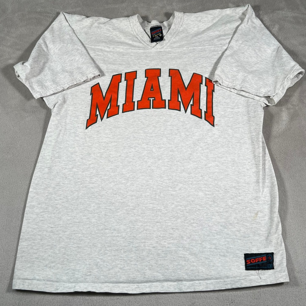 Vintage Soffe Choice Miami T-Shirt Men's XXL Gray V-Neck Jersey Cotton 90s USA